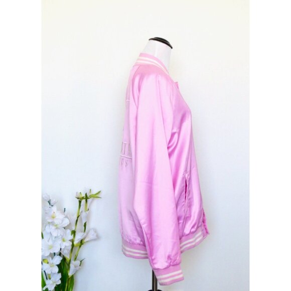 JEFFREE STAR Cosmetics Fashion Embroidered Satin Varsity Bomber Jacket Pink SZ M - Picture 4 of 7